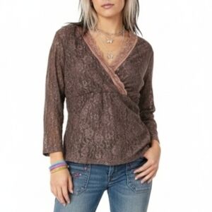 Vintage Selene Sport Babydoll Lace Size M Top Blouse Brown Y2K‎ 90s Women's
